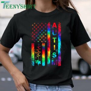 American Flag Autism Awareness Tie Dye Fitted T-Shirt for Teacher Moms
