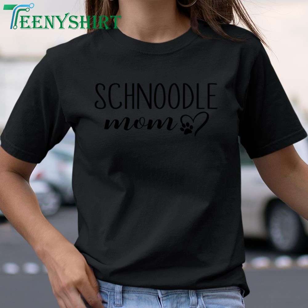 Schnoodle Mom T-Shirt with Dog Paw Print Heart Design